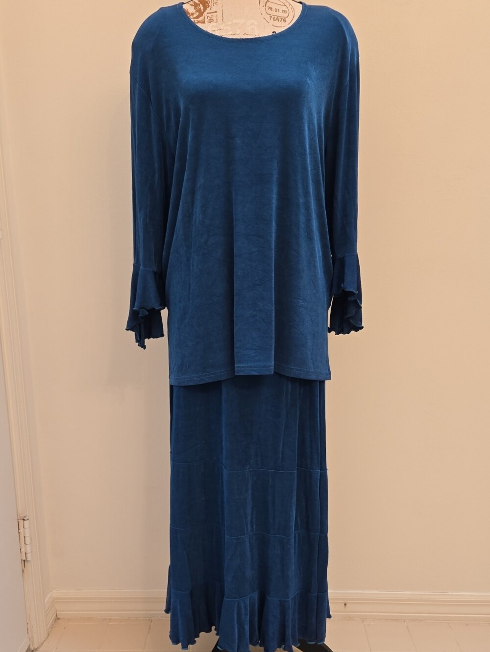 Jostar Teal Blue Velvet Two-Piece Dress Size XL